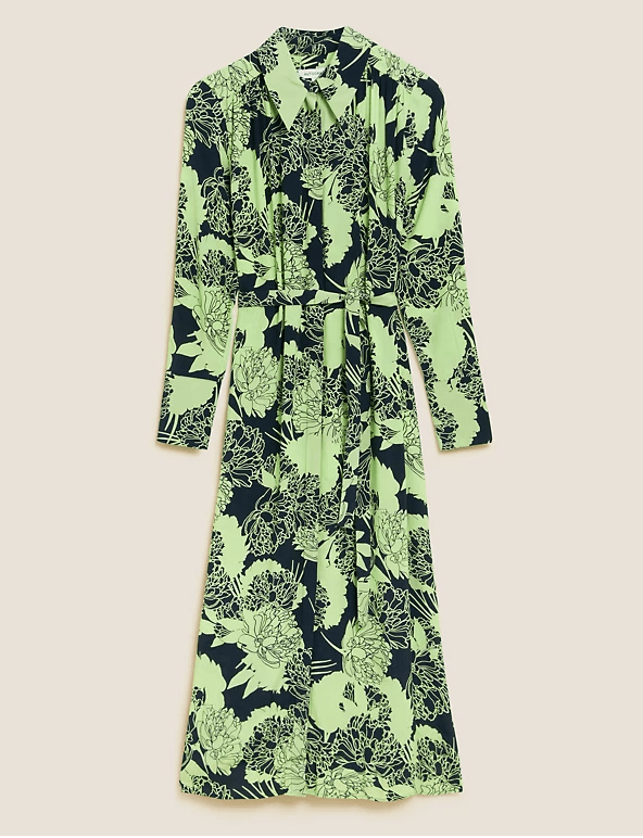 M&amp;S Autograph Cupro Rich Floral Midaxi Shirt Dress