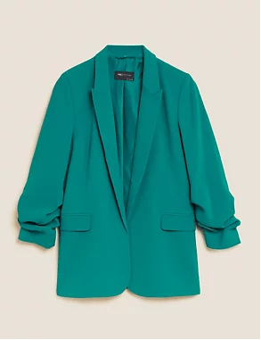 M&amp;S Ruched Sleeve Blazer Dark Aqua
