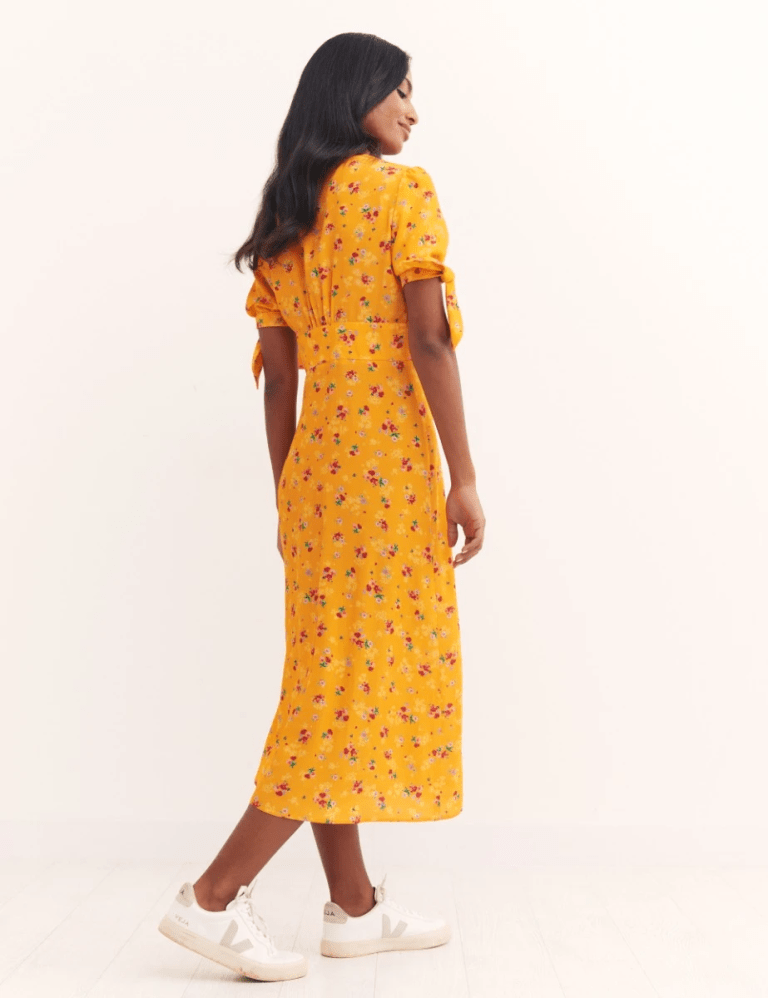 Nobody's Child Floral V-Neck Short Sleeve Midi Tea Dress back view