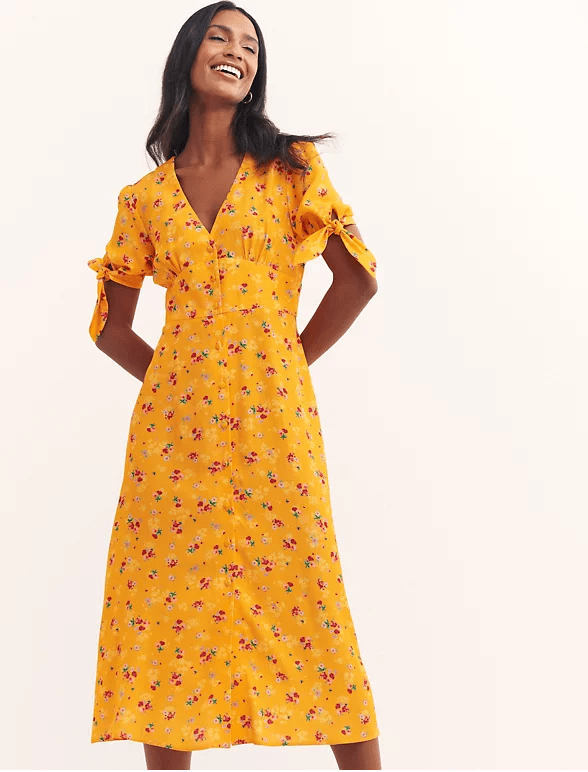 Nobody's Child Floral V-Neck Short Sleeve Midi Tea Dress