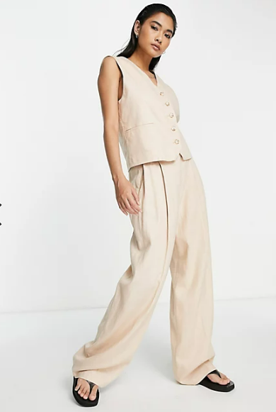 Topshop co-ord oversized mensy trouser in pale pink
