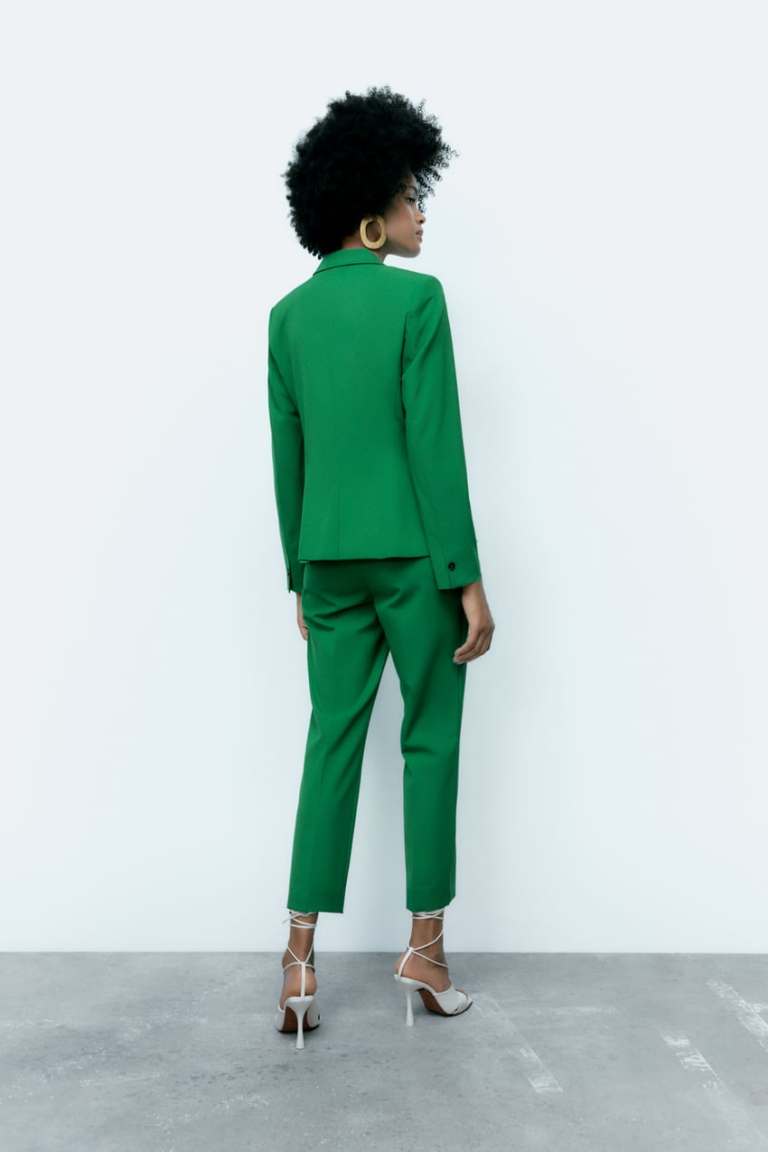 Zara Basic Blazer and trousers green back view