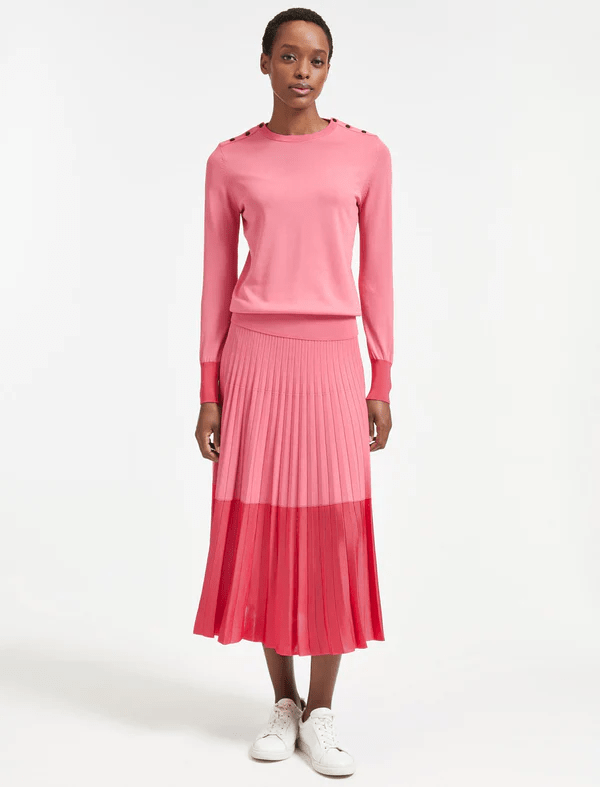Cefinn Colette Pleated Knit Midi Skirt With Contrast Hem