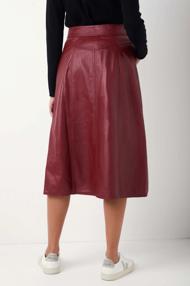 DB X Wyse Leather Skirt Oxblood back view