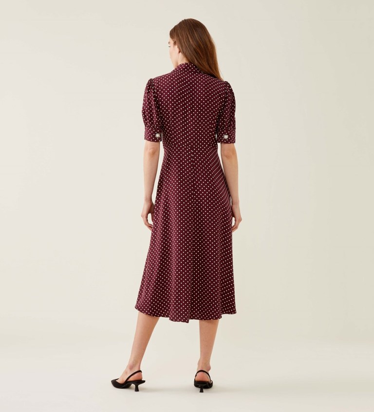 Finery Jaela Bordeaux Spot Midi Dress back view
