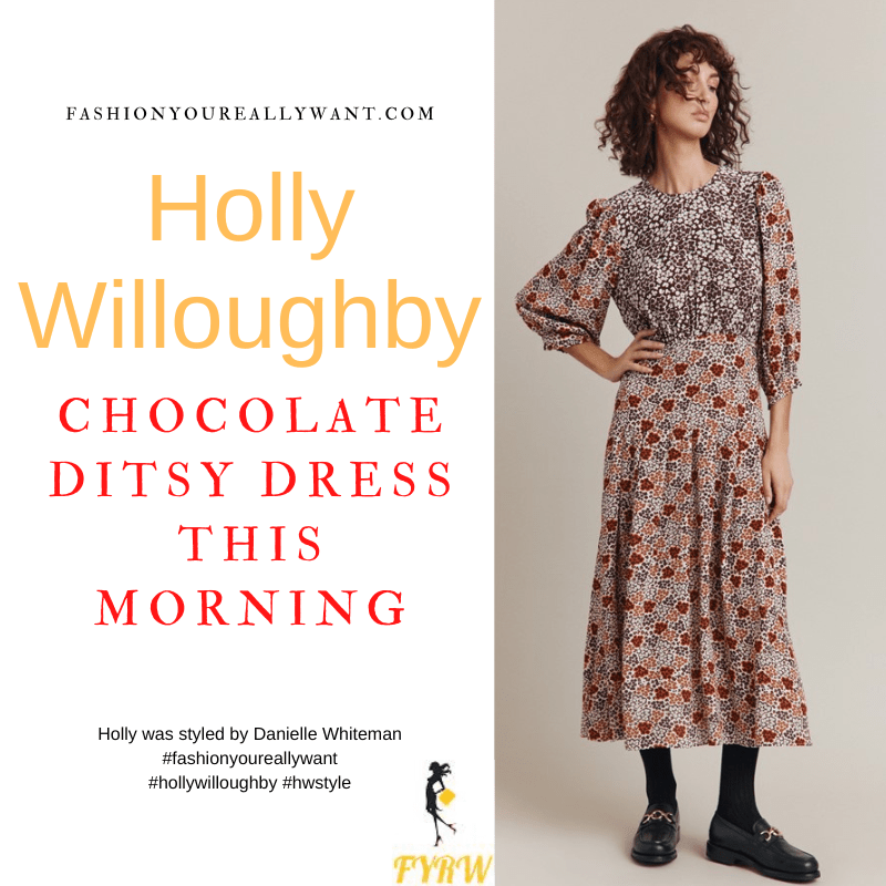 Where to get all Holly Willoughby This Morning outfits dresses blog September 2022 brown red floral ditsy mix print midi dress