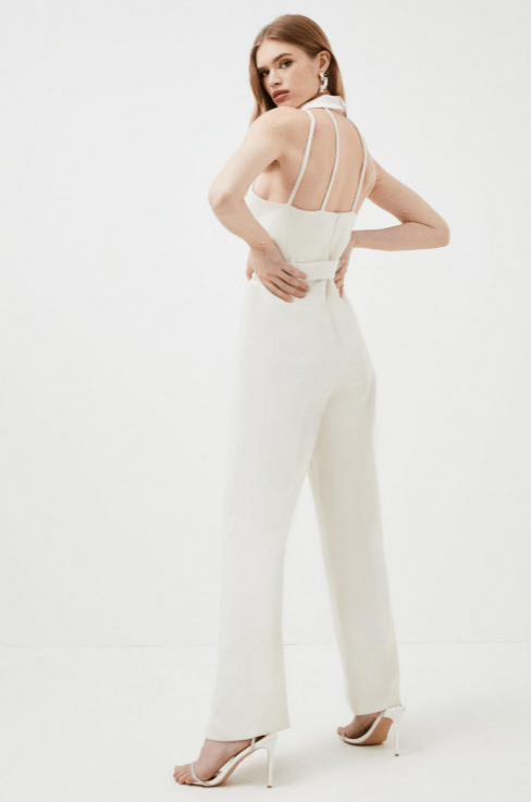 Karen Millem Crystal Embellished Collar Tailored Jumpsuit back view