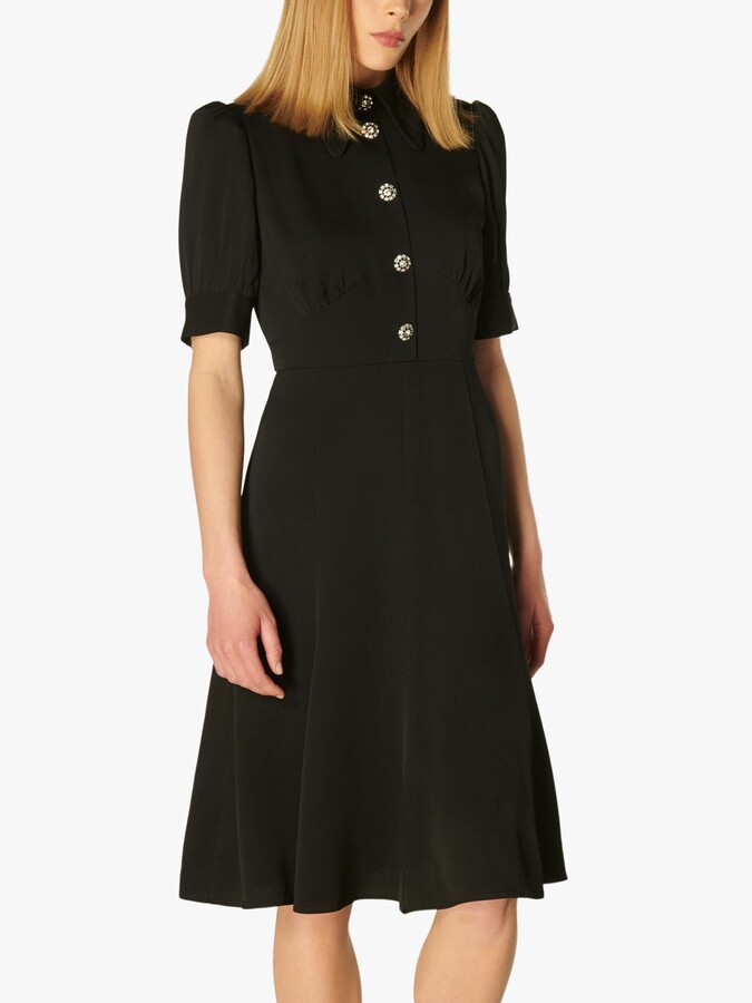 LK Bennett Esme Black Crepe Crystal Button Tea Dress
