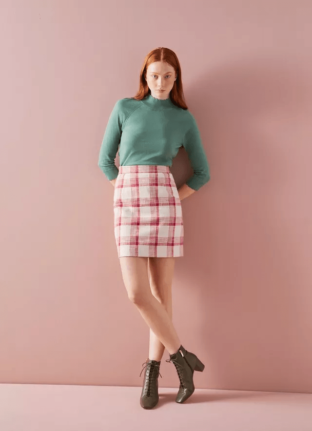 LK Bennett Lotta Red and Cream Check Tweed Mini skirt