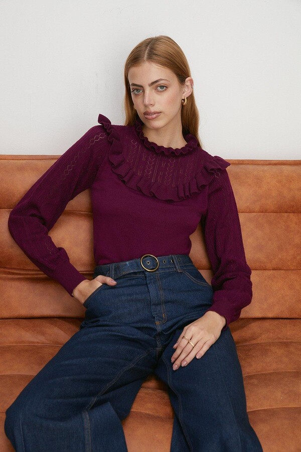 Oasis Frill Yoke Detail Pointelle Jumper