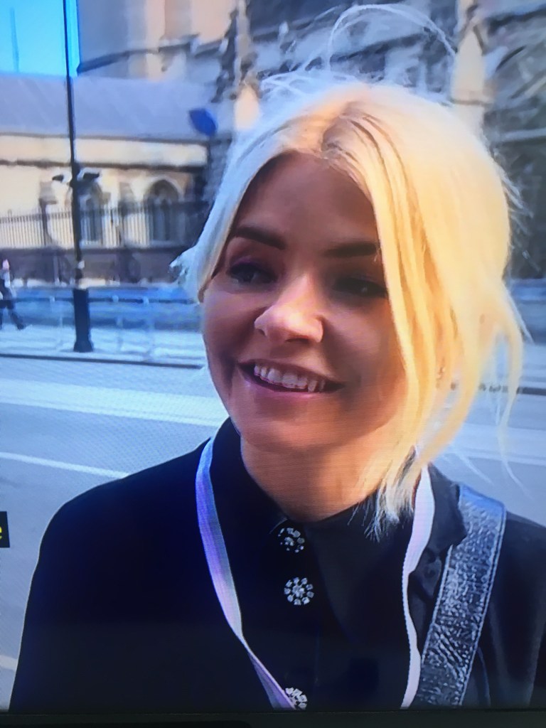 where to get all Holly Willoughby This Morning outfits black colla dress crystal buttons queen lying in state 20 September 2022 Photo ITV