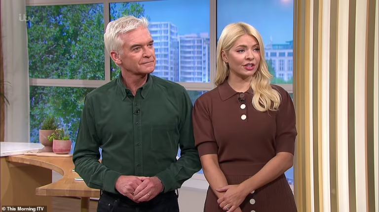 where to get all Holly Willoughby This morning outfits brown knit polo top and midi skirt 21 September 2022 Photo ITV