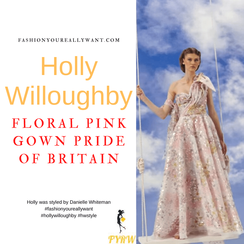 Where to get all Holly Willoughby Pride of Britain outfits dresses blog October 2022 pink floral corset one shoulder gown pearl earrings