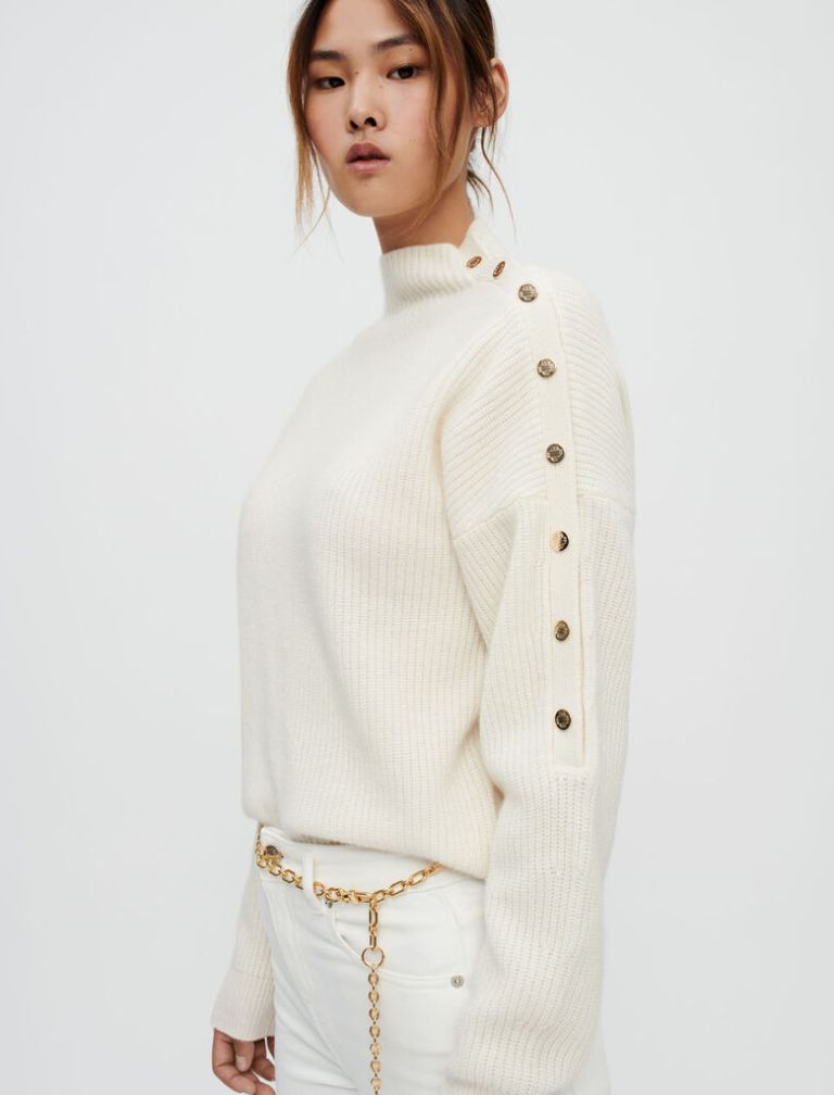 Maje Cashmere Jumper with Gold Snap Buttons