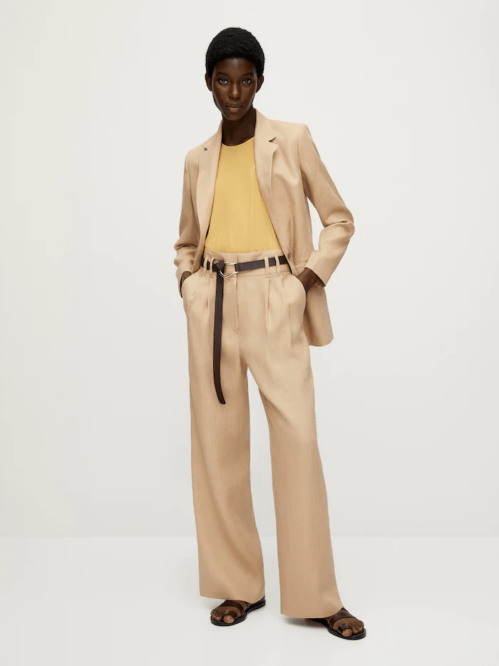 Massimo Dutti Straight Fit Linen Trousers With Darts