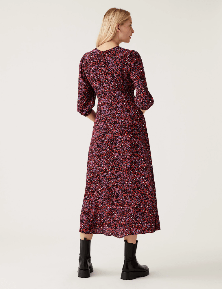 M&amp;S Animal Print Round Neck Midaxi Tea Dress back view