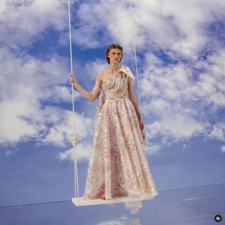 NEDO silk printed organza corseted gown