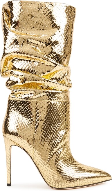Paris Texas 105 gold python-effect knee-high boots
