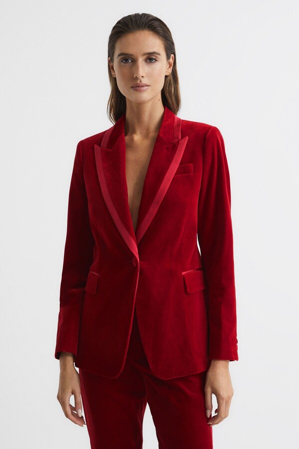 Reiss Bree Single Breasted Tailored Velet Blazer