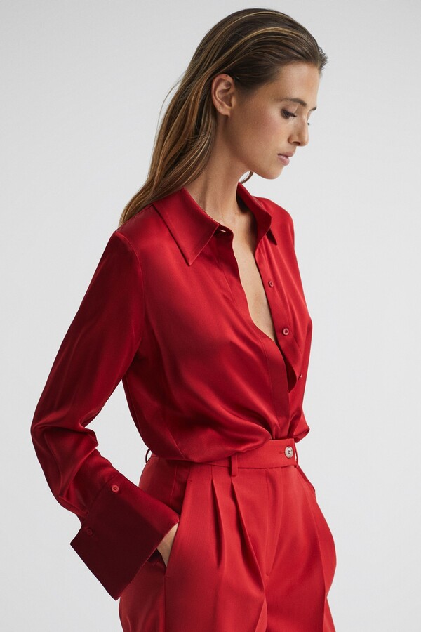 Reiss Hailey Silk Shirt in red