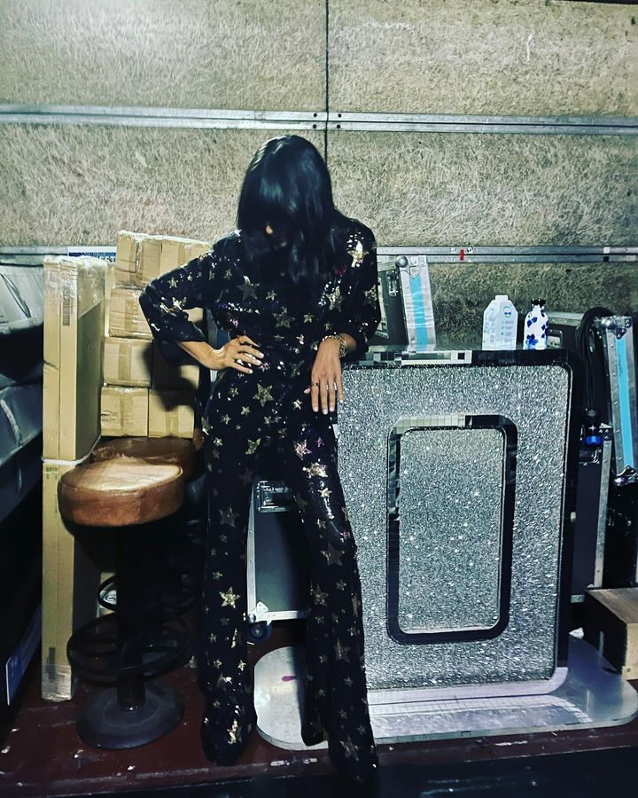 where to get all Claudia Winkleman Strictly come Dancing outfits black and gold star sequin shirt and trousers 5 November 2022 Photo Claudia Winkleman