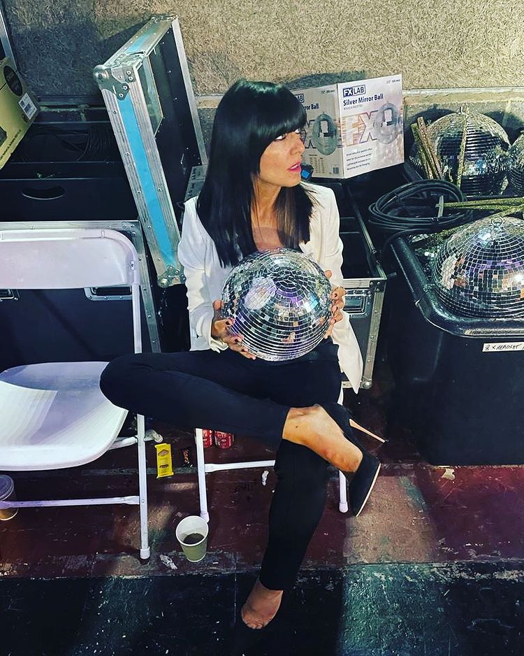 where to get all Claudia Winkleman Strictly Come Dancing outfits black top black leggings white blazer black court shoes 16 October 2022 Photo Claudia Winkleman
