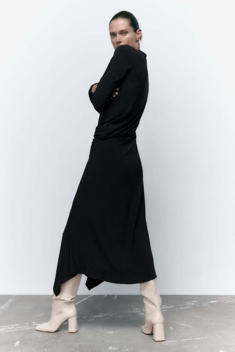 Zara Flowing Dress With Draped Detail back view