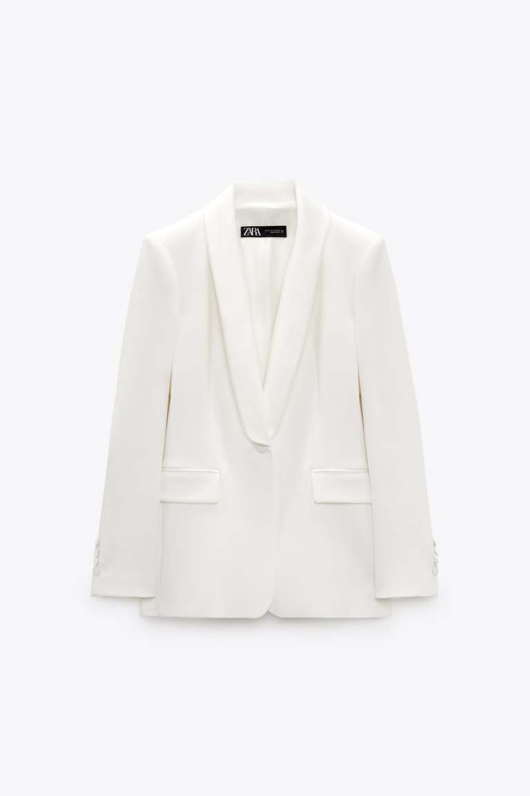 Zara Satin Lapel Collar Tuxedo Blazer