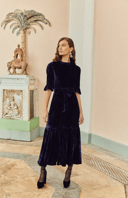 Beulah Aster Navy Velvet Dress