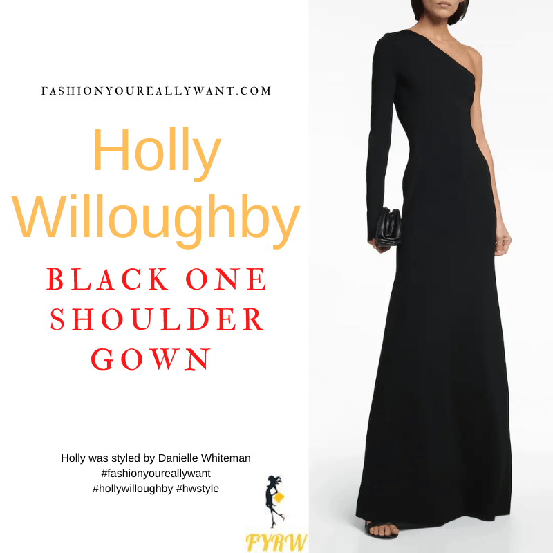 Where to get all Holly Willoughby outfits dresses blog November 2022 black one shoulder one sleeve gown Variety