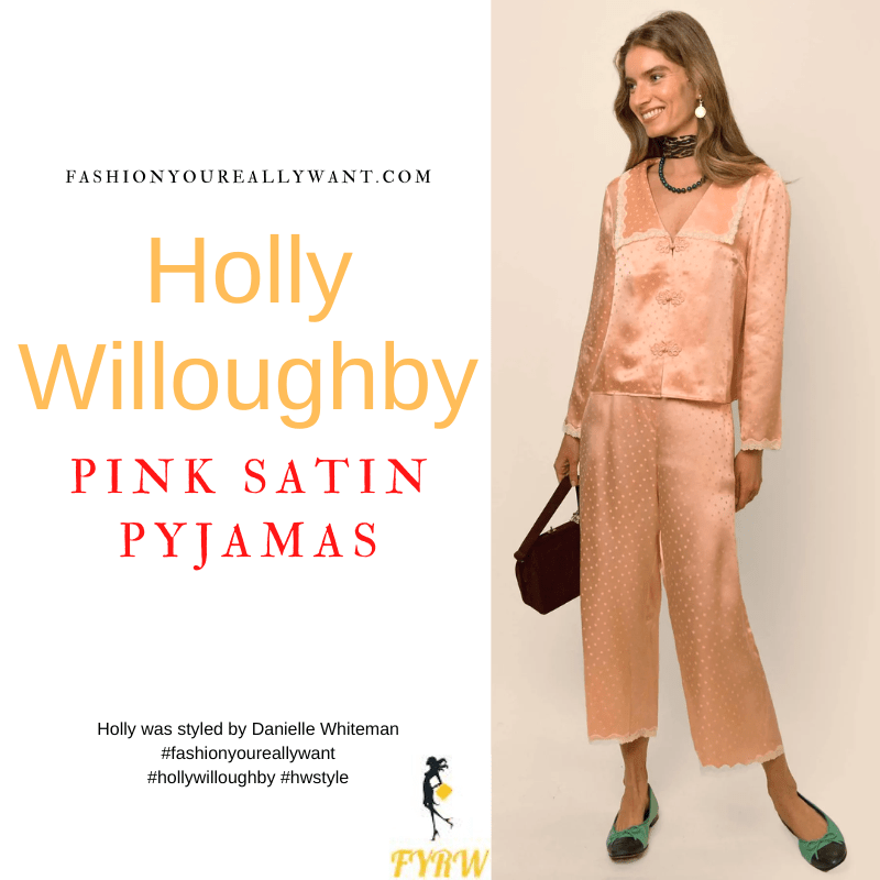 Where to get all Holly Willoughby outfits dresses blog November 2022 pink spot square collar satin pyjamas lace trim