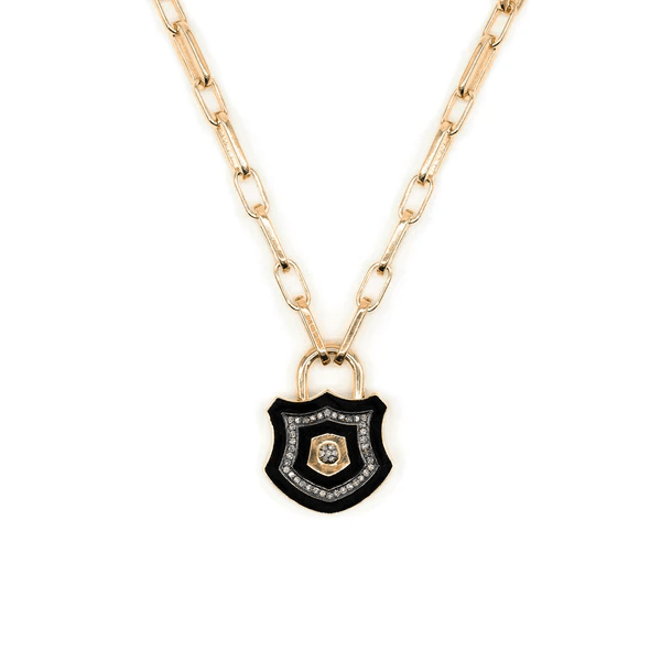 Kirstie Le Marque Diamond and Black Enamel Chunky Lock Necklace