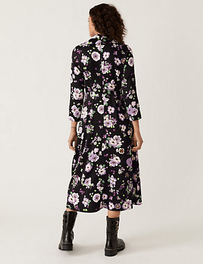 M&amp;S Satin Floral Button Detail Midi Dress back view