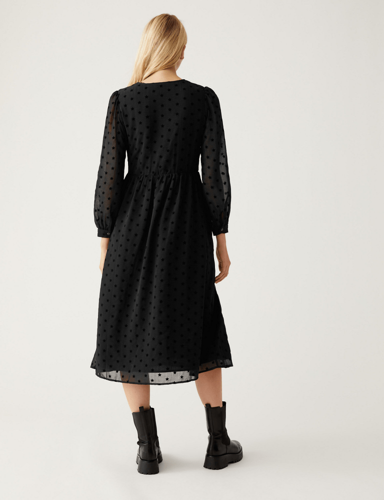 M&S Star Print Button Through Midi Smock Dress back view