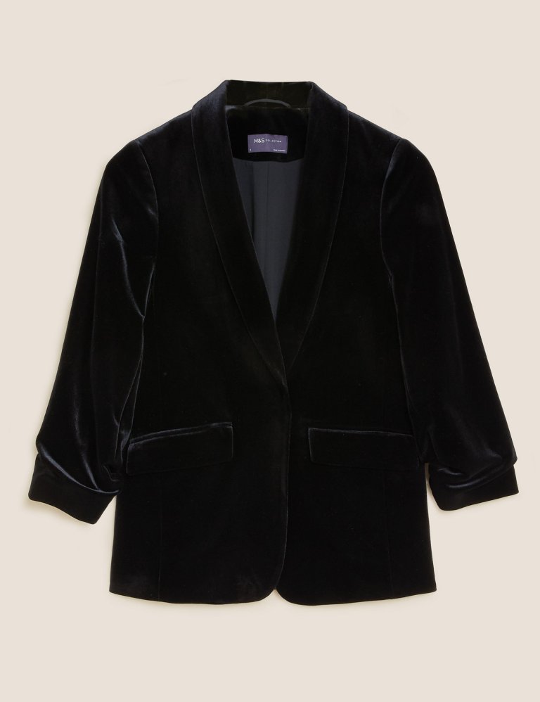 M&S Velvet Relaxed Ruched Sleeve Blazer
