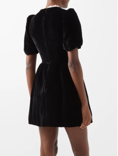 Saloni Cherie Lace Trim Velvet Mini Dress back view