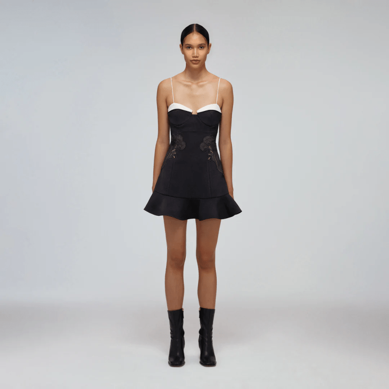 Self Portrait Black Bonded Crepe Contrast Mini Dress