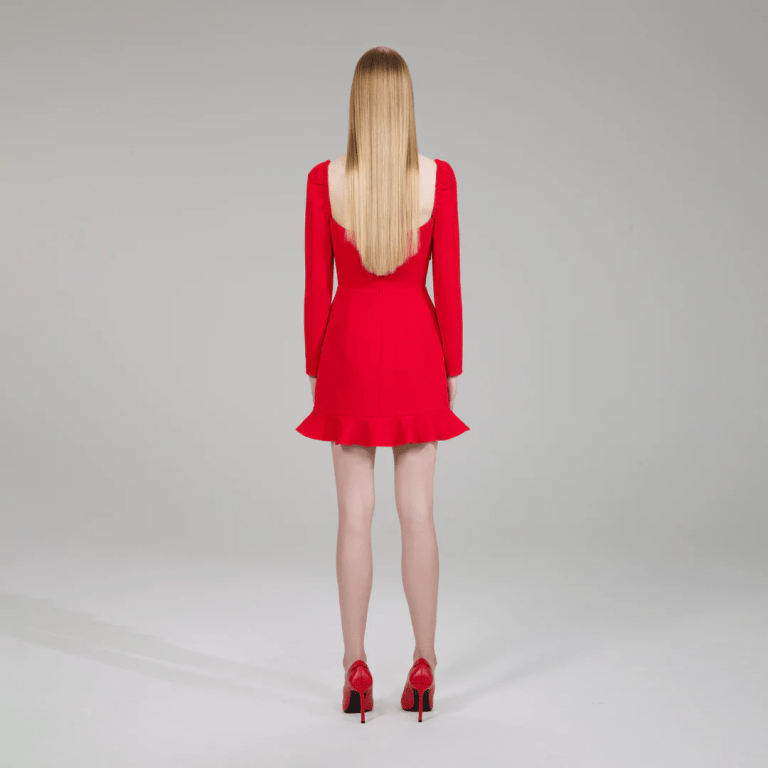 Self Portrait Red Crepe Bow Mini Dress back view