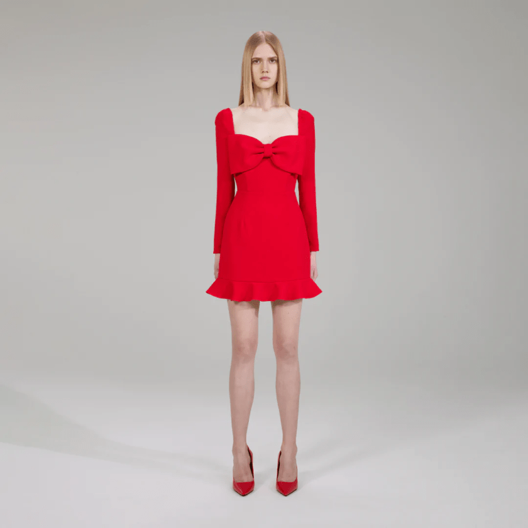 Self Portrait Red Crepe Bow Mini Dress