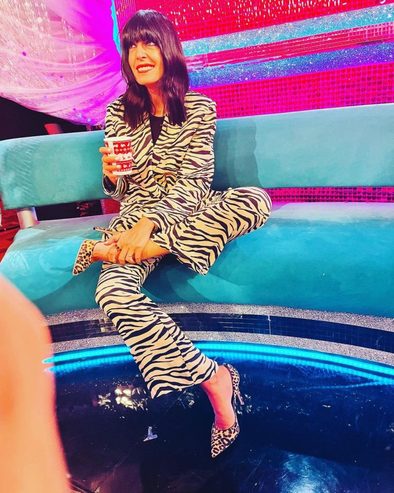 where to get all Claudia Winkleman Strictly Come Dancing outfits tiger print suit leopard court shoes 20 November 2022 Photo Claudia Winkleman