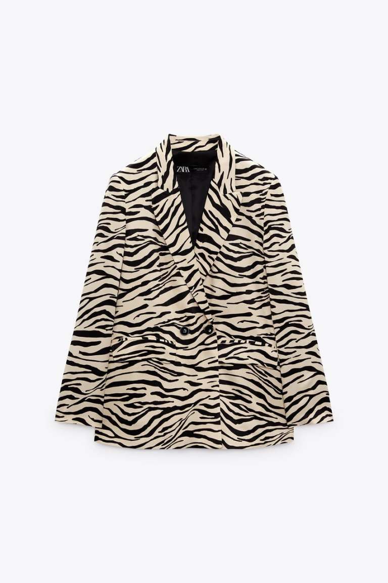 Zara Animal Print Satin Blazer