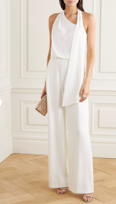 Halston Scarf-detail draped crepe jumpsuit