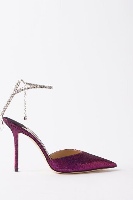 Jimmy Choo Saeda 100 crystal-strap leather pumps