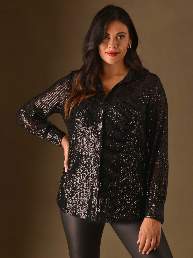 Live Unlimited Black Sequin Longline Shirt