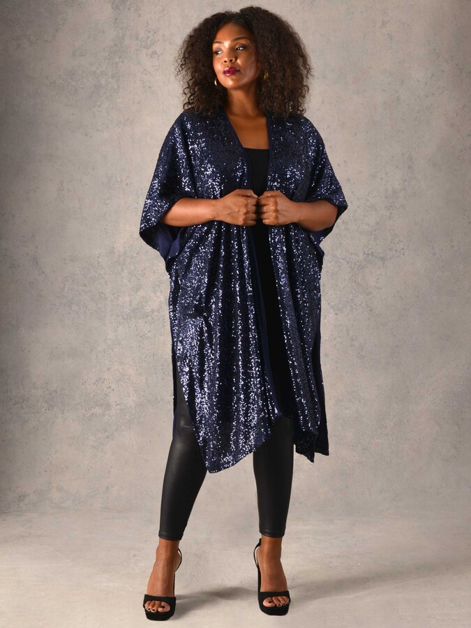 Live Unlimited Navy Longline Sequin Kimono