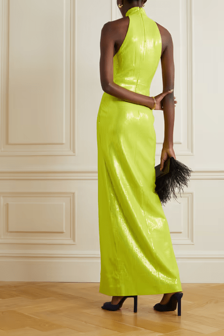 Solace London Santina sequined stretch-crepe halterneck maxi dress back view