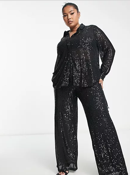 Vila Curve black sequin trousers