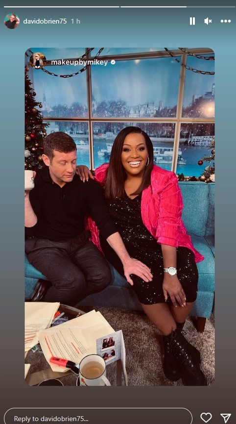 where to get all Alison Hammond This Morning outfits black sequin dres pink crushed velvet jacket black hiking boots 12 December 2022 photo Mikey Phillips