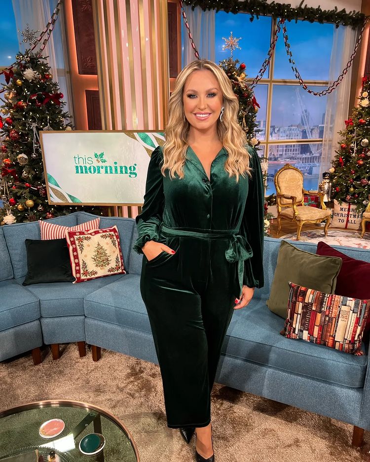 where to get all Josie Gibson This Morning outfits green velvet jumpsuit 21 December 2022 Photo josie gibson