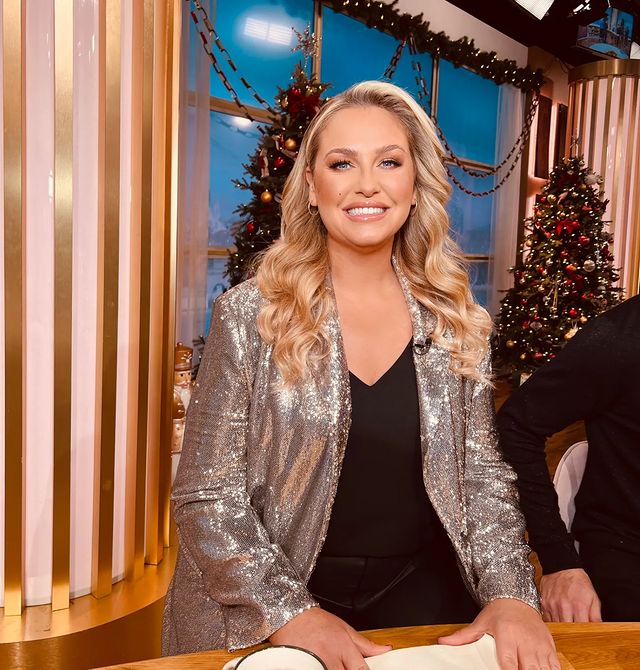 where to get all Josie Gibson This Morning outfits silver sequin blazer black v newck top black faux leather troisers 19 December 2022 Photo Josie gibson